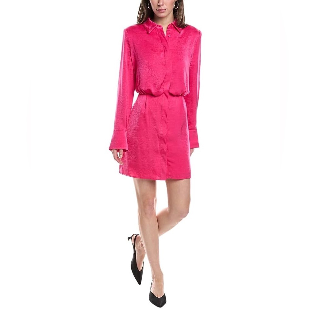 Boho BCBG New York Long Sleeve Pink Satin Shirt Dress. Small. NWT.